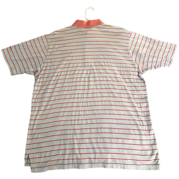 Peter Millar Polo Golf Shirt, Men's XL Light Blue/Burnt Orange Striped - Picture 5 of 5
